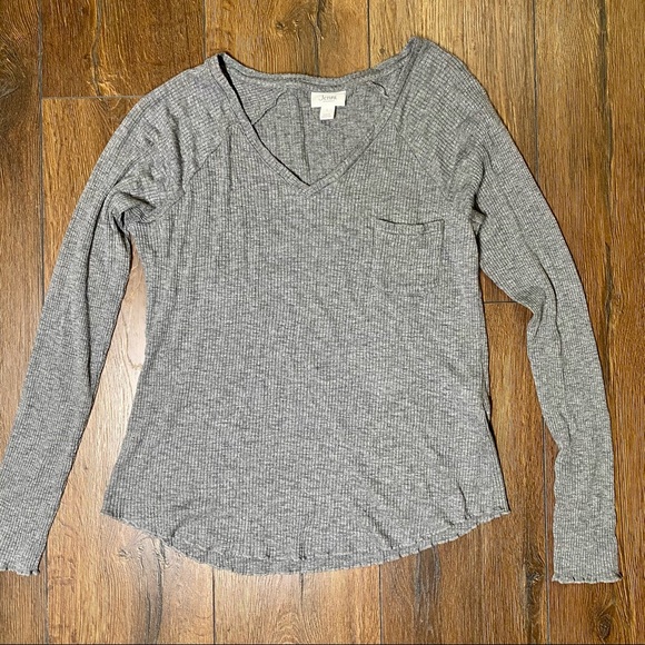 Jenni intimates gray ribbed v-neck long sleeve sleep shirt size large - Picture 7 of 8